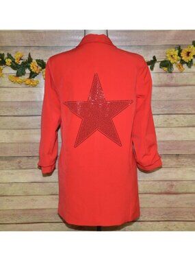 Moving Forward Designs STAR Blazer Jacket Size M Red Studded Sequin Statement